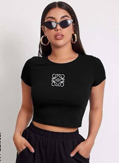 Women's T-shirt Made Of Ribbed Cotton - Black